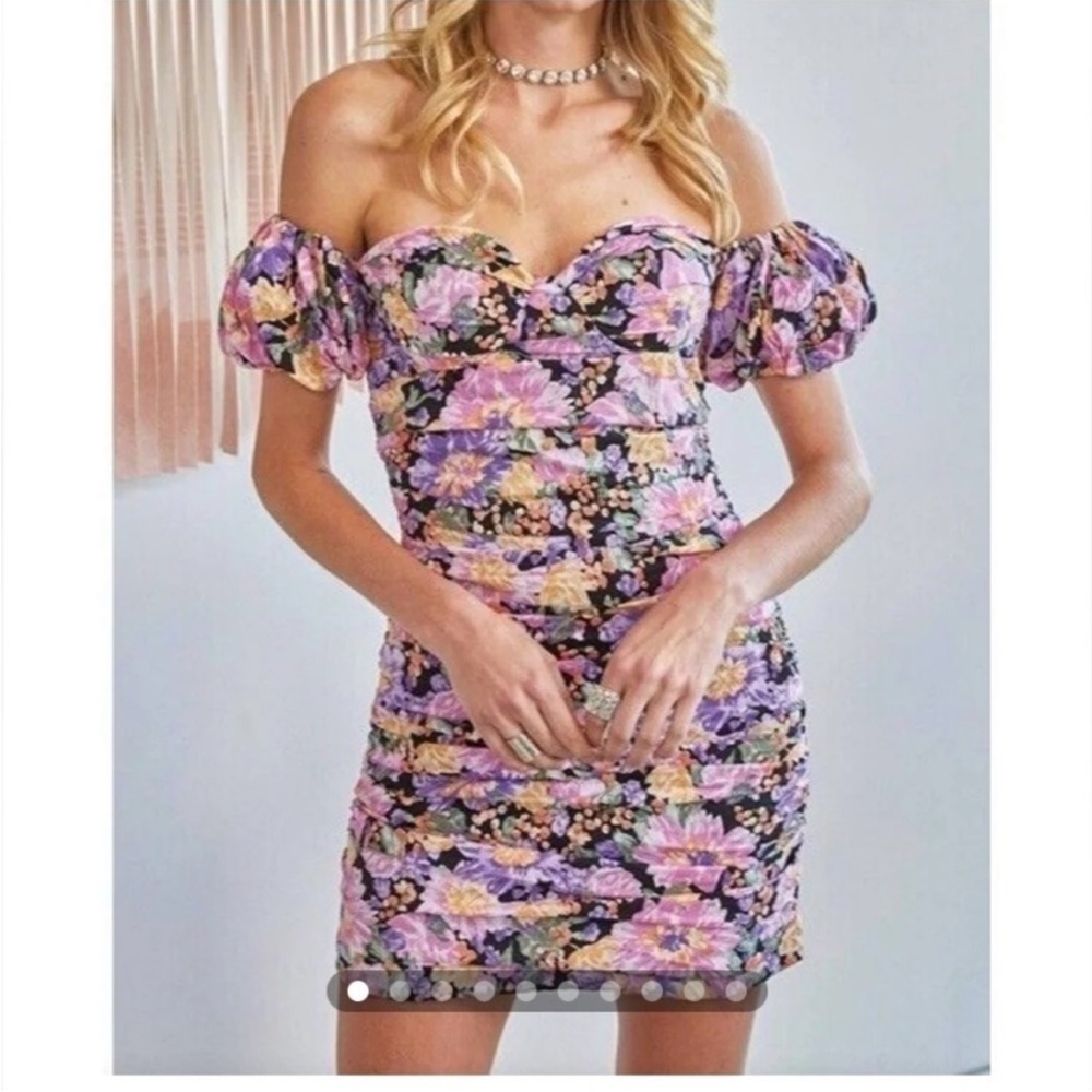 Fate Pink and Purple floral ruched Bodycon Mini Dress